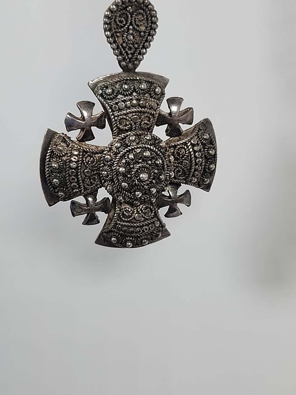 Vintage Jerusalem Ornate Cross Large 1.5oz Sterling 935 Silver Pendant/Chain